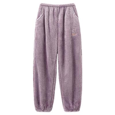 女士珊瑚绒带口袋保暖睡裤