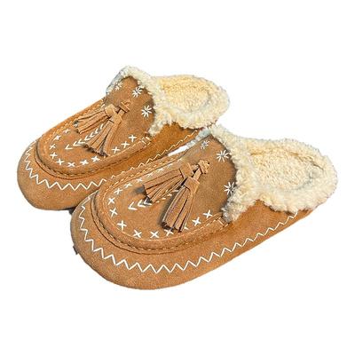 磨砂真皮流苏厚底大头勃肯鞋女