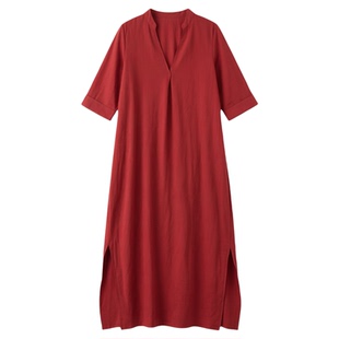 Side slit V-neck 7-inch sleeve dress两侧开衩V领7分袖连衣裙