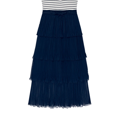 Desigual航海条纹拼接蛋糕裙吊带连衣裙