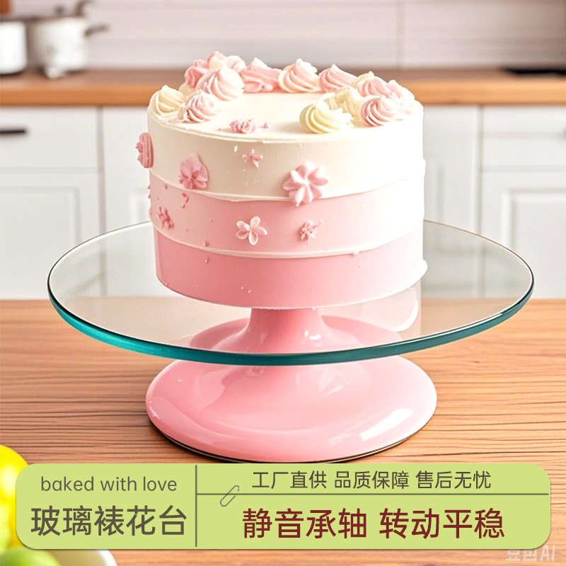 蛋糕转盘玻璃裱花台旋转旋转生日台抹裱套装烘焙家用面工具托盘花