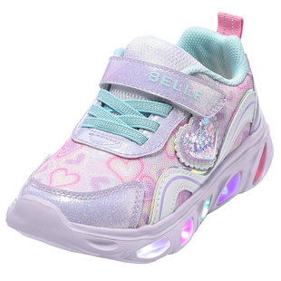 百丽儿童运动鞋2025秋季新女童闪灯鞋女孩跑步鞋爱心公主鞋2-6岁