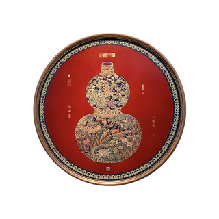 新中式入户玄关圆形中古装饰画葫芦现代国风走廊铜雕挂画小众艺术
