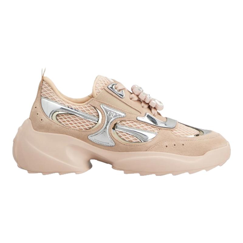 RogerVivier/罗杰维维亚女士运动休闲鞋麂皮镜面网眼水晶搭扣新款