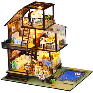 五折大型中式阁楼别墅 微缩手工建筑diy小屋拼装模型小房子创意礼