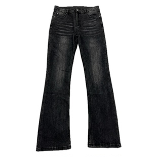 纪璇出品美式cleanft水洗修身微喇高街vibe风格黑灰517牛仔裤男女