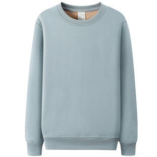 加绒纯色棉质圆领纯色卫衣男女套头情侣款长袖T恤潮牌中青年外套