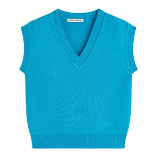 PinkTeddy童装女童蓝色毛衣马甲春秋装儿童百搭毛织套头背心上衣