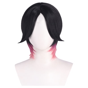 馒头家 cos 无畏契约 Clove 暮蝶假发 黑粉拼色 中分大头皮短发