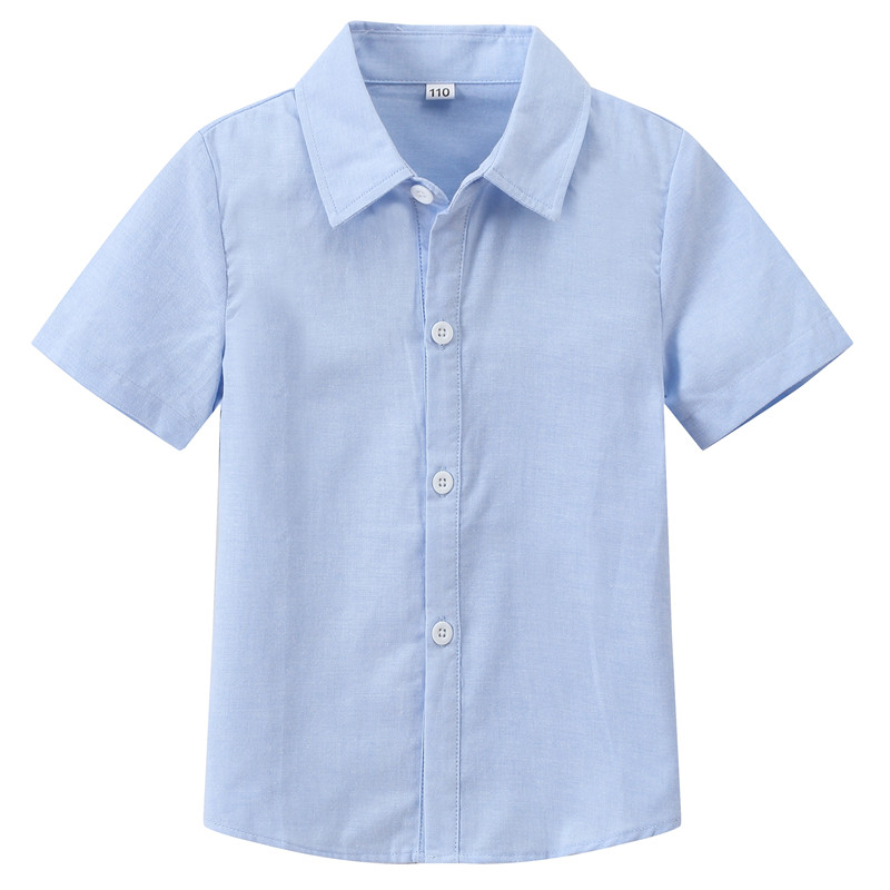 儿童浅蓝色衬衫男童女童短袖衬衣男孩女孩小学生演出校服纯棉薄夏