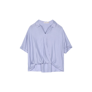 【桑蚕丝】ZOLLE因为不规则剪裁宽松翻领丝光感短袖衬衫