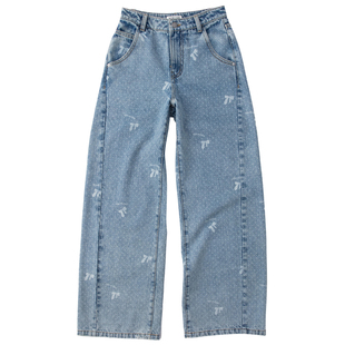 HERLIAN 2026年春季新品蝴蝶结波点印花女士弯刀裤牛仔长裤