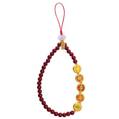 手机链朱砂串珠招财平安五路财神
