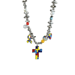 十字拼色项链小众设计高级感锁骨链个性碎石爱心吊坠甜酷彩色配饰