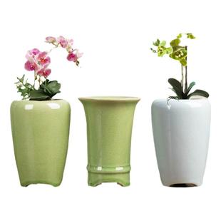 复古兰花花盆陶瓷哥窑家用高款办公桌文竹老桩绿植盆景摆件带托盘