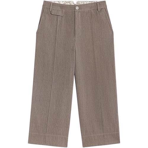 EXCEPTION例外女装春秋款棉麻拼接印花七分宽松休闲阔腿裤