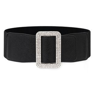 新款腰封女配裙子羽绒服水钻宽腰带红色黑色松紧弹力装饰皮带配饰