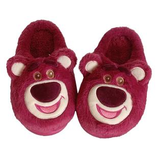 保暖包跟室内草莓熊情侣外穿防滑棉拖鞋女冬季可爱家居毛绒鞋男款