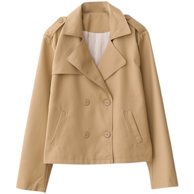 赫本风棉混纺复古西装领短外套