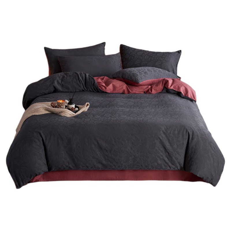 100支高级感黑红提花全棉四件套轻奢长绒棉纯棉床单被套床上用品