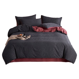 100支高级感黑红提花全棉四件套轻奢长绒棉纯棉床单被套床上用品