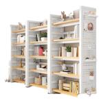 书架落地置物架多层储物柜简易钢木收纳架洞洞板铁艺书柜置物架子