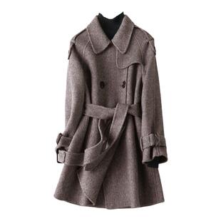 羊毛大衣女中长翻领系带韩版时尚双面呢子春秋新款高品质毛呢外套