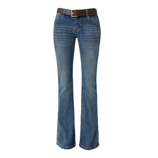 ADDTOBAG【重返2000S】复古竹节低腰喇叭牛仔 裤弹力修身时髦长裤