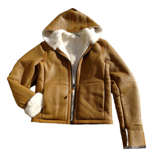 外贸出口可调节2用袖口有内兜澳洲原生态羊皮毛一体连帽男女皮衣