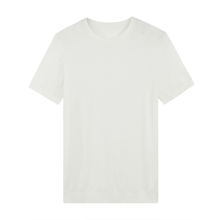 夏季 高档莱赛尔冰丝透气针织短袖男商务蓝色100%天丝圆领半袖T恤