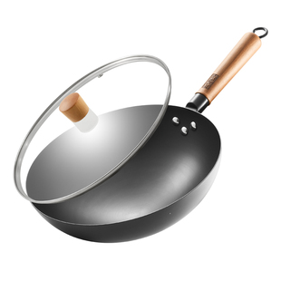 张小泉精铁锅炒锅家用氮化不锈无涂层免开锅燃气灶家用圆底炒菜锅