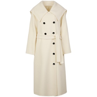 ZHUYIYI 2025冬新款宽松白色大翻领双排扣双面羊绒大衣女毛呢外套