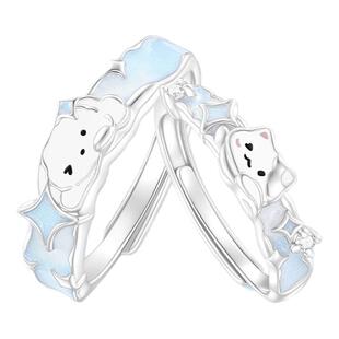 VIVIWELL摘星入梦 小猫小狗夜光情侣对戒日常百搭可爱新款银戒指