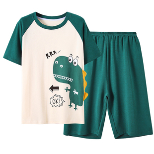 胖童睡衣套装夏季短袖纯棉男童中大童加肥加大胖男孩薄宽松家居服
