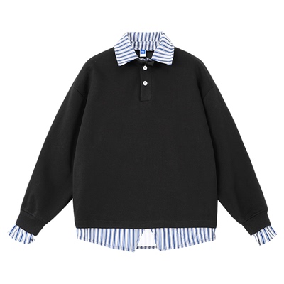 WASSUP工装痞帅假两件翻领卫衣男