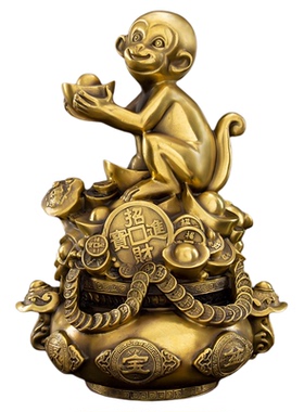 纯铜猴摆件金钱聚宝盆猴金猴聚财