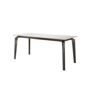 德利丰不锈钢岩板餐桌极简现代简约轻奢高级感小户型家用白色饭桌