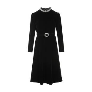 朗姿集团LIME莱茵高级感轻奢商务丝绒连衣裙黑色25秋新款收腰裙