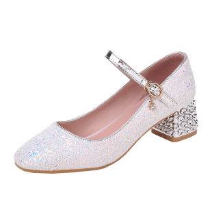 白色公主鞋女童小皮鞋黑色单鞋水晶鞋女儿童高跟鞋钢琴演出礼服鞋