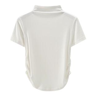 春夏新款半高领修身纯白纯欲燕尾摆短袖体恤上衣内搭女褶皱打底衫
