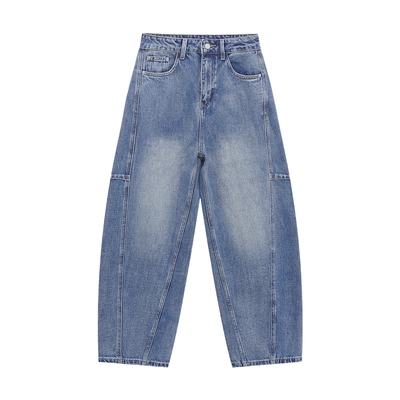 Basic House/百家好高腰显瘦弯刀裤女秋冬新款垂感复古镰刀牛仔裤