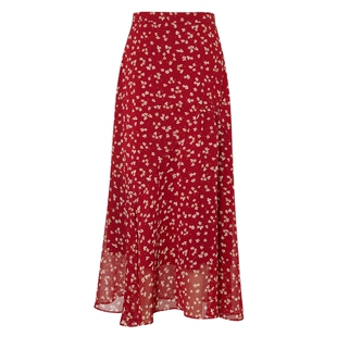 伊芙丽法式优雅浪漫显瘦红色碎花鱼尾半身裙2025夏季新款茶歇裙子