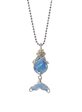 macrame手工绕线天然海蓝宝原石小众鱼尾项链女锁骨链水晶吊坠