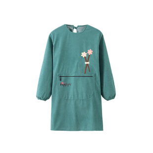 加厚时尚灯芯绒罩衣厨房家用长袖围裙防污上班耐磨柔软大人工作服