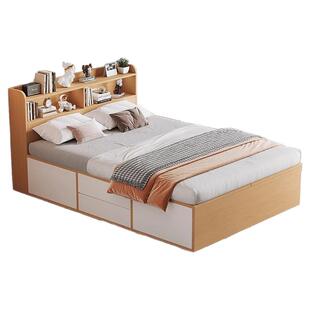 榻榻米床带书架高箱储物床1.2米小户型1.8米带抽屉家用卧室双人床