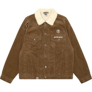 Aape旗舰店男装秋冬猿人徽章灯芯绒休闲宽松厚绒翻领夹克7660XXN