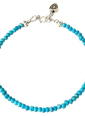 天然天蓝色睡美人绿松石银珠手链