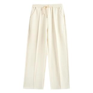 紫涵宽松裤腿针织裤女冬季新款简约撞色拼接阔腿裤显瘦百搭休闲裤