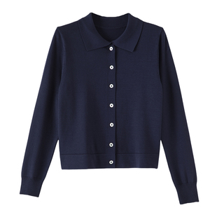 晚白2026年春新款经典简洁翻领毛衣利落合身通勤百搭针织衫女