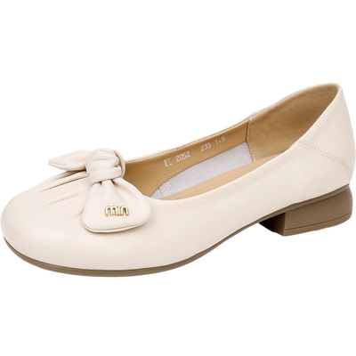 羊皮一脚蹬单鞋浅口休闲蝴蝶结